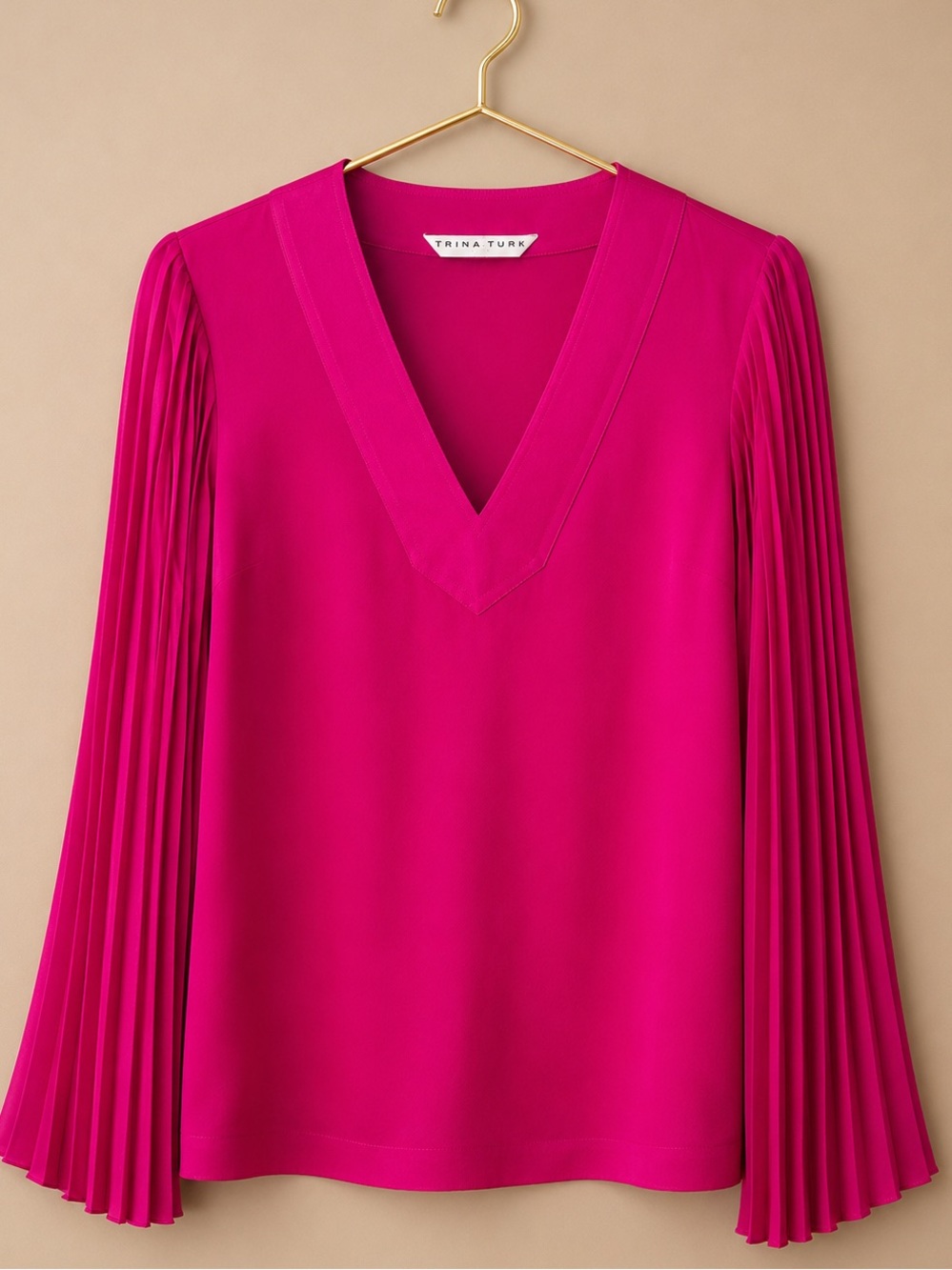 Trina Turk Los Angeles Fuchsia Pleated Sleeve Blouse | Size XS/ S